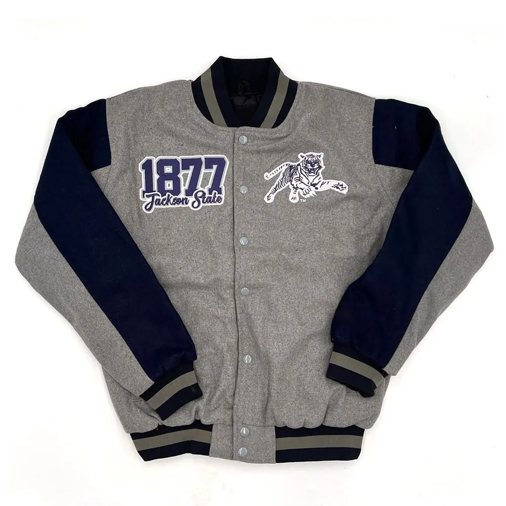 Jackson State Tigers Navy and Gray Letterman Wool Jacket