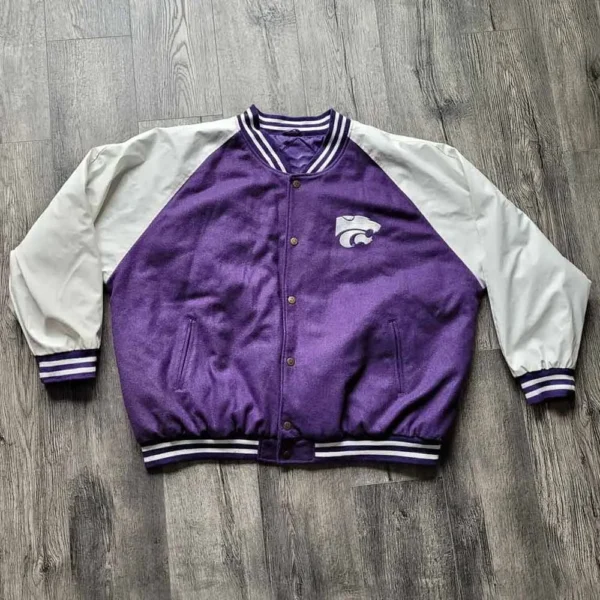 Kansas State Wildcats Varsity Purple and White Real Satin Jacket