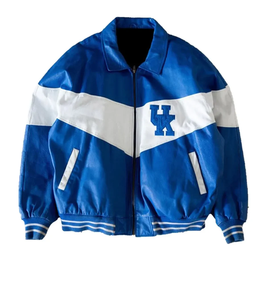 Kentucky Wildcats Blue and White 90s Real Leather Jacket