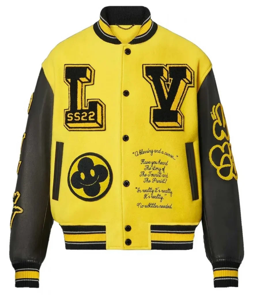 LV Letterman Yellow and Black Leather Jacket