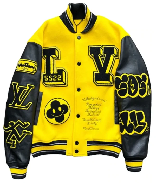 LV Letterman Yellow and Black Leather Jackets