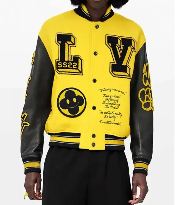 LV Letterman Yellow and Black Leather Letterman Jacket