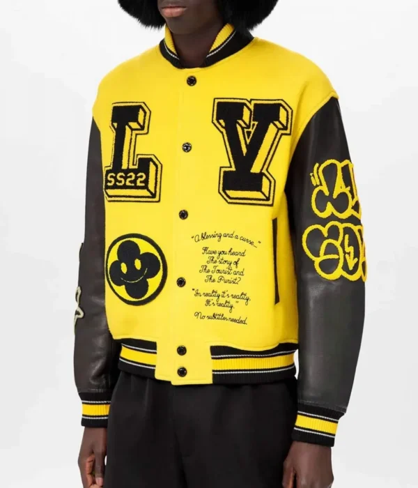 LV Letterman Yellow and Black Leather Letterman Varsity Jackets