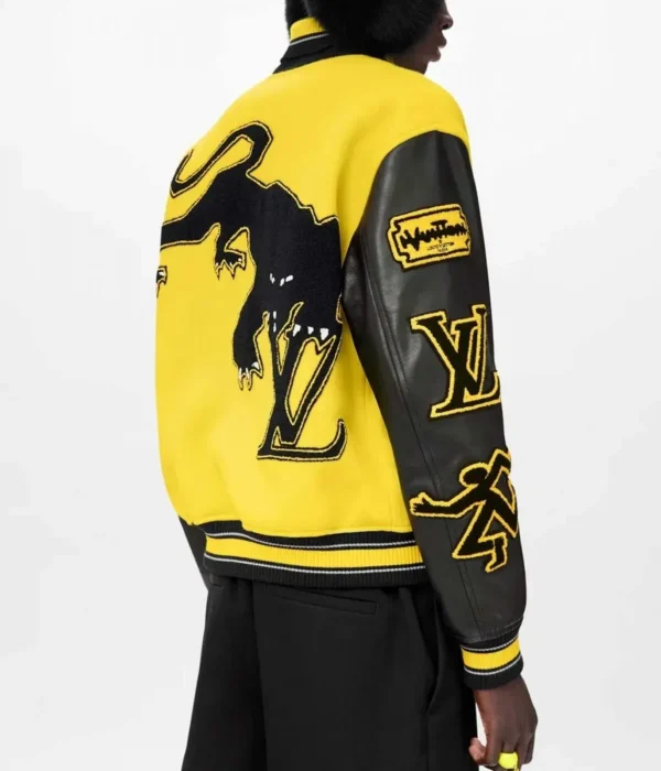 LV Letterman Yellow and Black Leather Letterman Varsity Jacketss