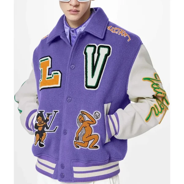 Louis Vuitton Purple and White Varsity Letterman Jackets