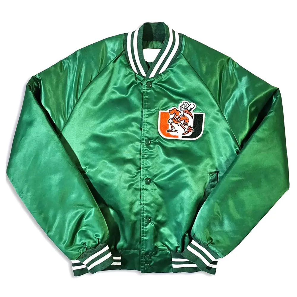 Miami Hurricanes 80s Green Bomber Real Satin Jacket