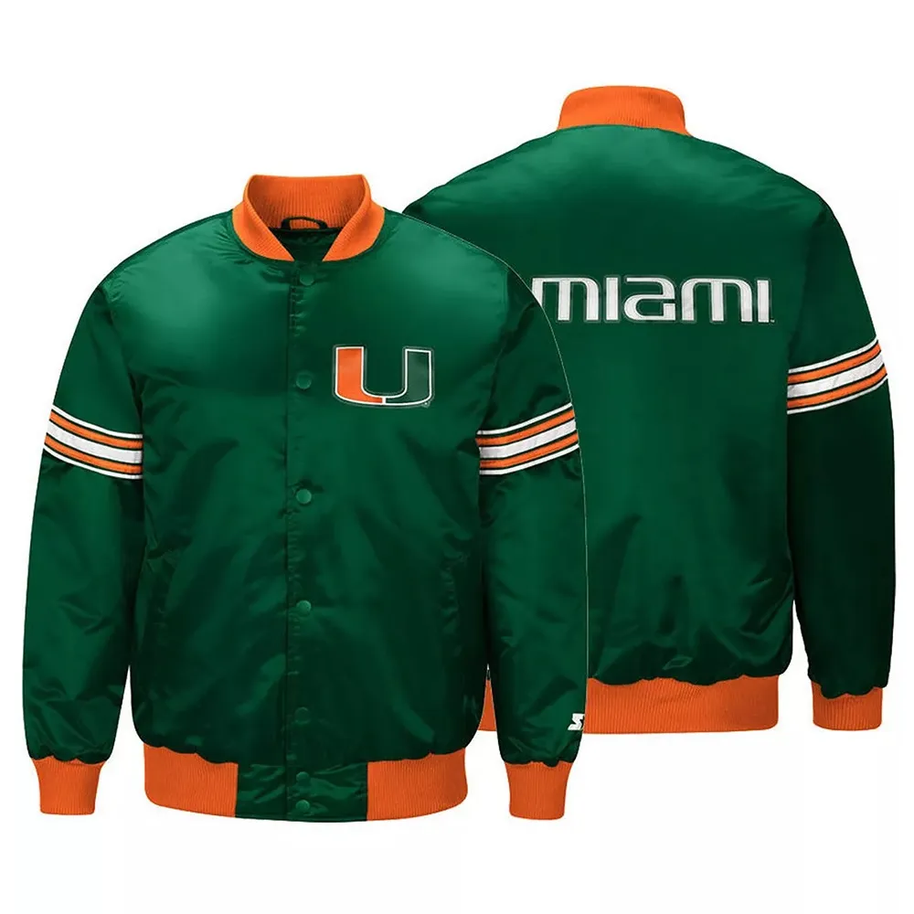 Miami Hurricanes Draft Pick Green Real Satin Jacket 1