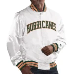 Miami Hurricanes Green Bomber Real Satin Jacket White