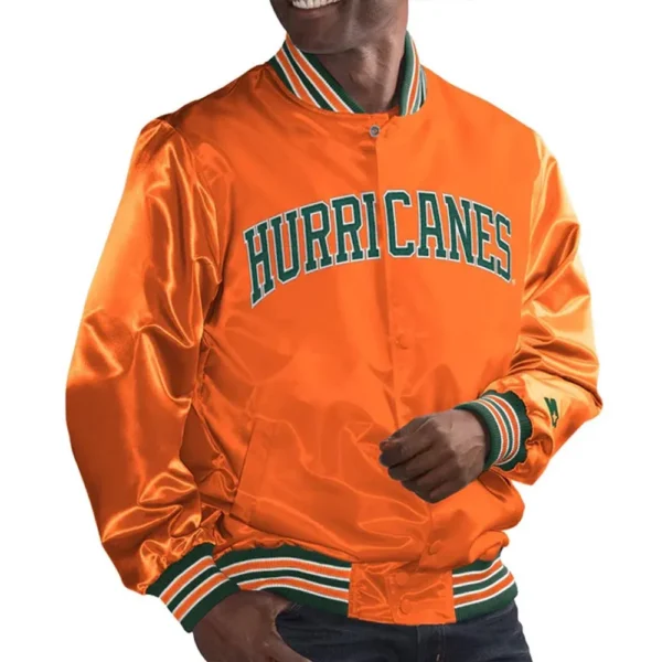 Miami Hurricanes Green Bomber Real Satin Jacket orange