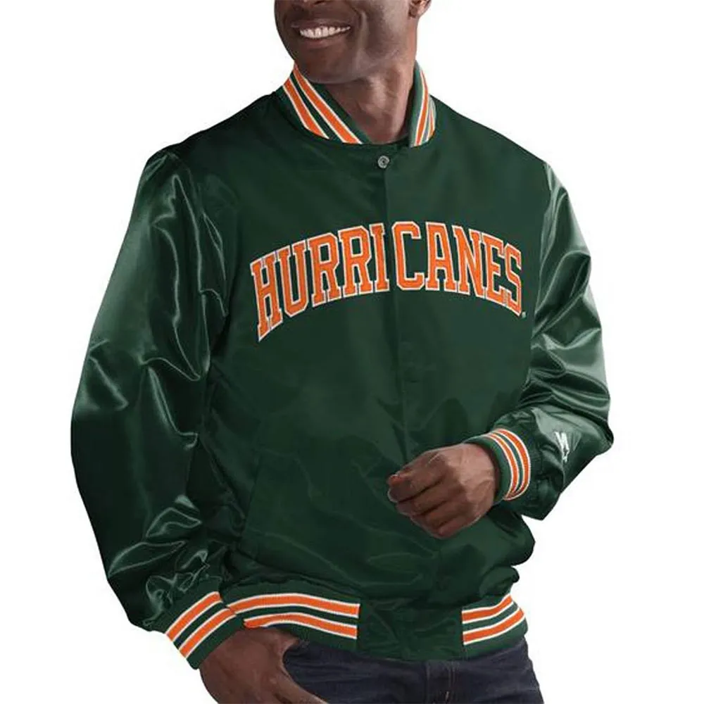 Miami Hurricanes Green Bomber Real Satin Jacket