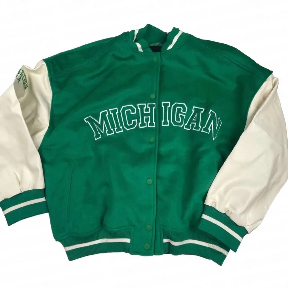 Michigan Green & White Varsity Real Wool Jacket