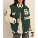 Michigan State Green and Off White Varsity Real Wool Jacket 1