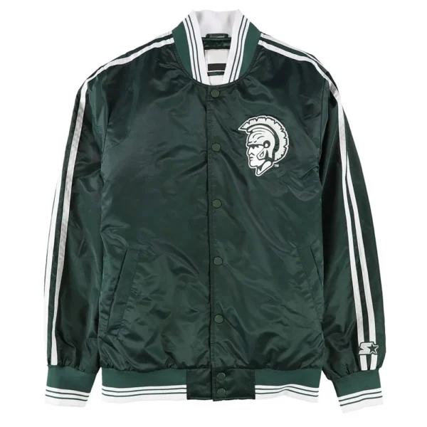 Michigan State Spartans Striped Green Real Satin Jacket