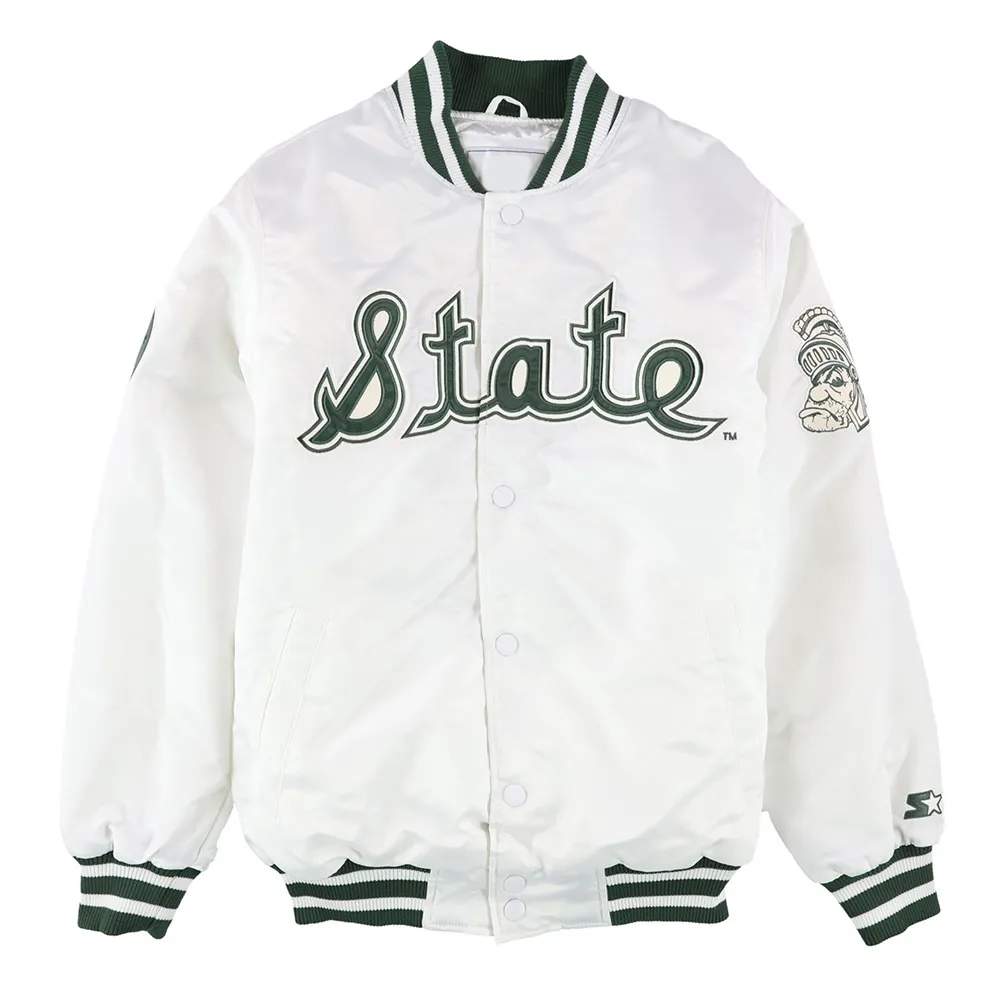 Michigan State Spartans White Varsity Real Satin Jacket