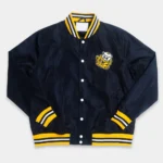 Michigan Wolverine Sailor Hat Script Navy Real Satin Jacket