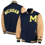 Michigan Wolverines Navy Varsity Real Wool & Leather Jacket 1