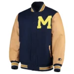 Michigan Wolverines Navy Varsity Real Wool & Leather Jacket