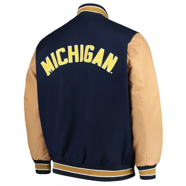 Michigan Wolverines Navy Varsity Real Wool & Leather Jackets