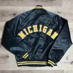 vMichigan Wolverines Spellout Navy Real Satin Jackets