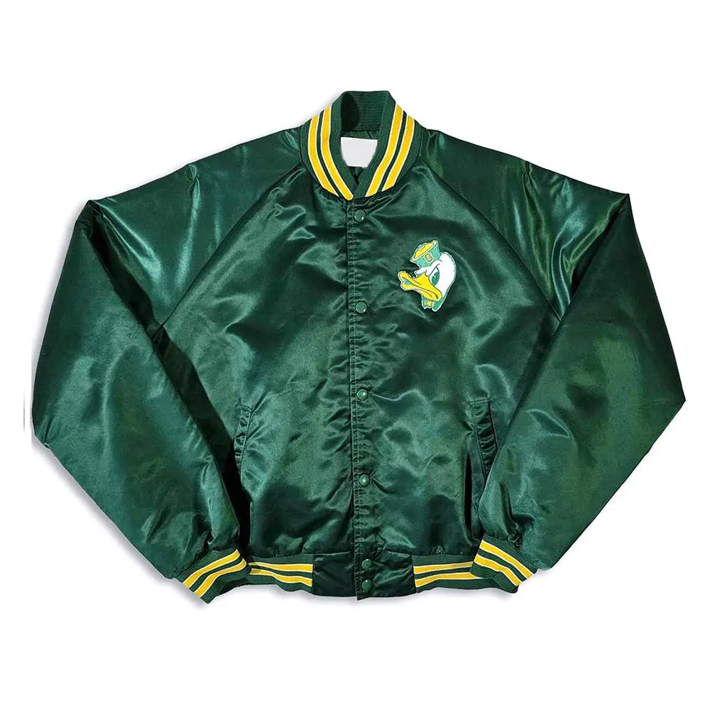 80s Oregon Ducks Green Bomber Real Satin Jacket