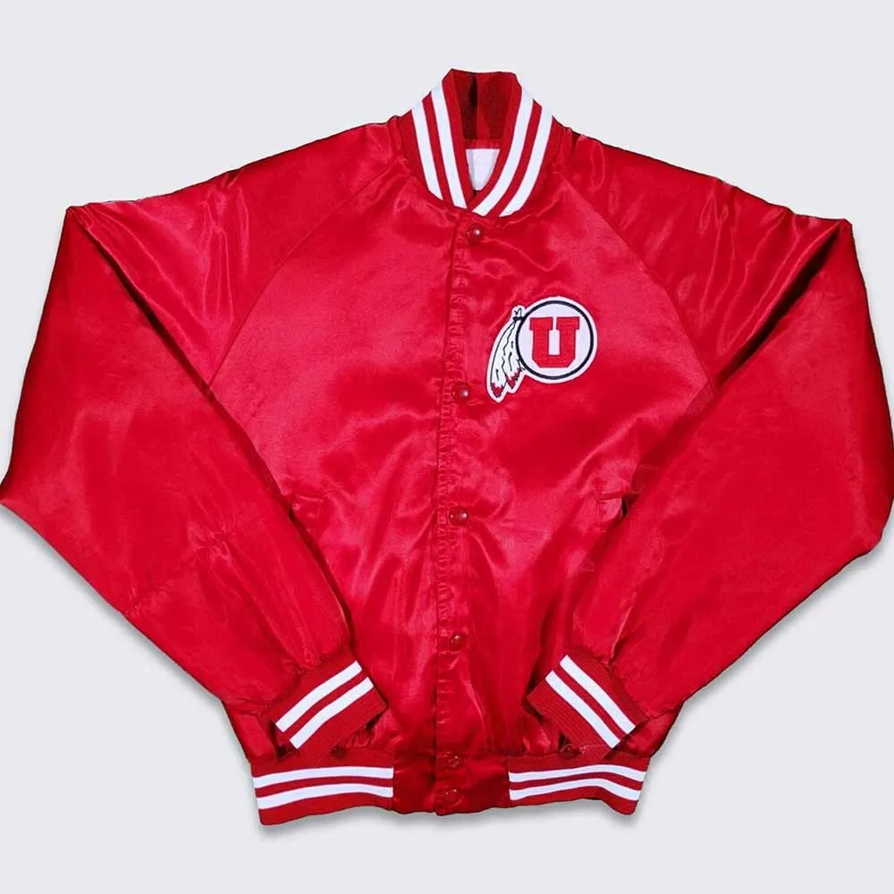 80s Utah Utes Red Bomber Real Satin Jacket