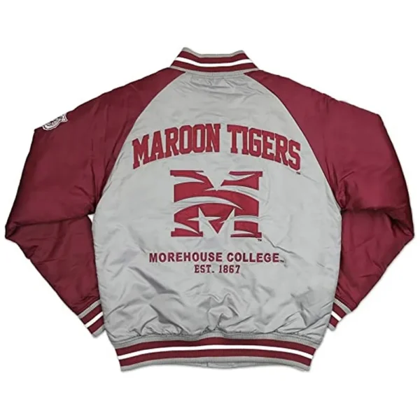 Morehouse Tigers Gray and Maroon Lightweight Real Satin Jacket