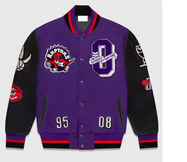 OVO Toronto Raptors Black and Purple Varsity Real Wool Jacket