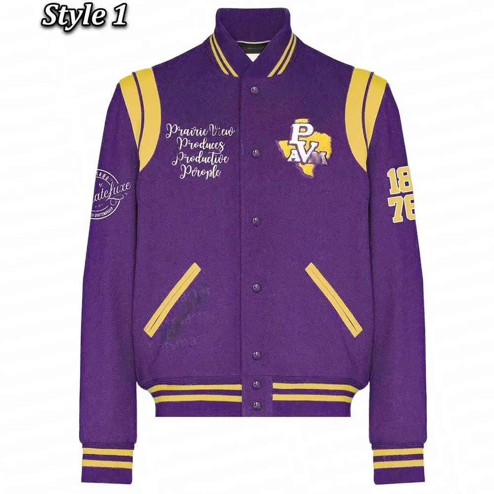 Purple Prairie View A&M University Varsity Real Wool Jacket