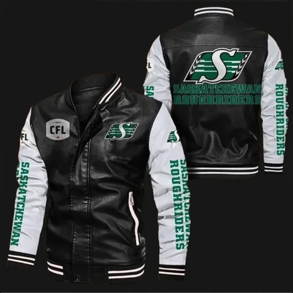 Saskatchewan Roughriders Bomber Varsity Real Leather Jacket 1