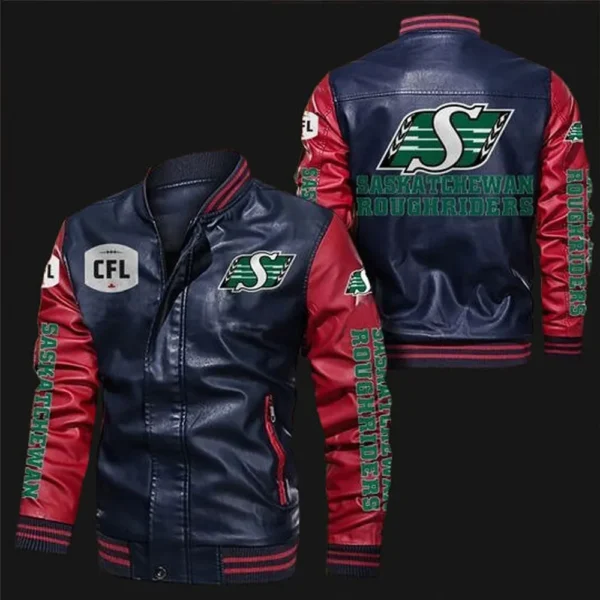 Saskatchewan Roughriders Bomber Varsity Real Leather Jacket 2