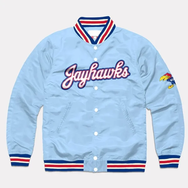 Script Kansas Jayhawks Light Blue Real Polyester Jacket