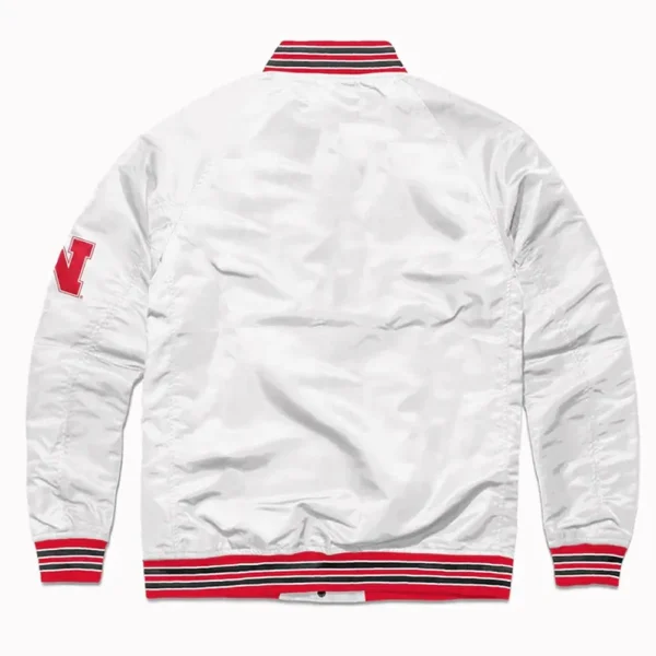 Script Nebraska Huskers White Varsity Real Satin Jackets