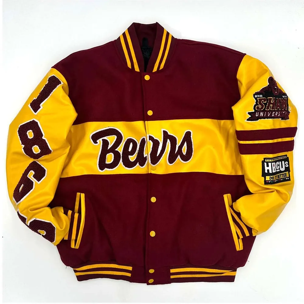 Shaw Bears Ole Skool Maroon and Yellow Letterman Real Wool Jacket