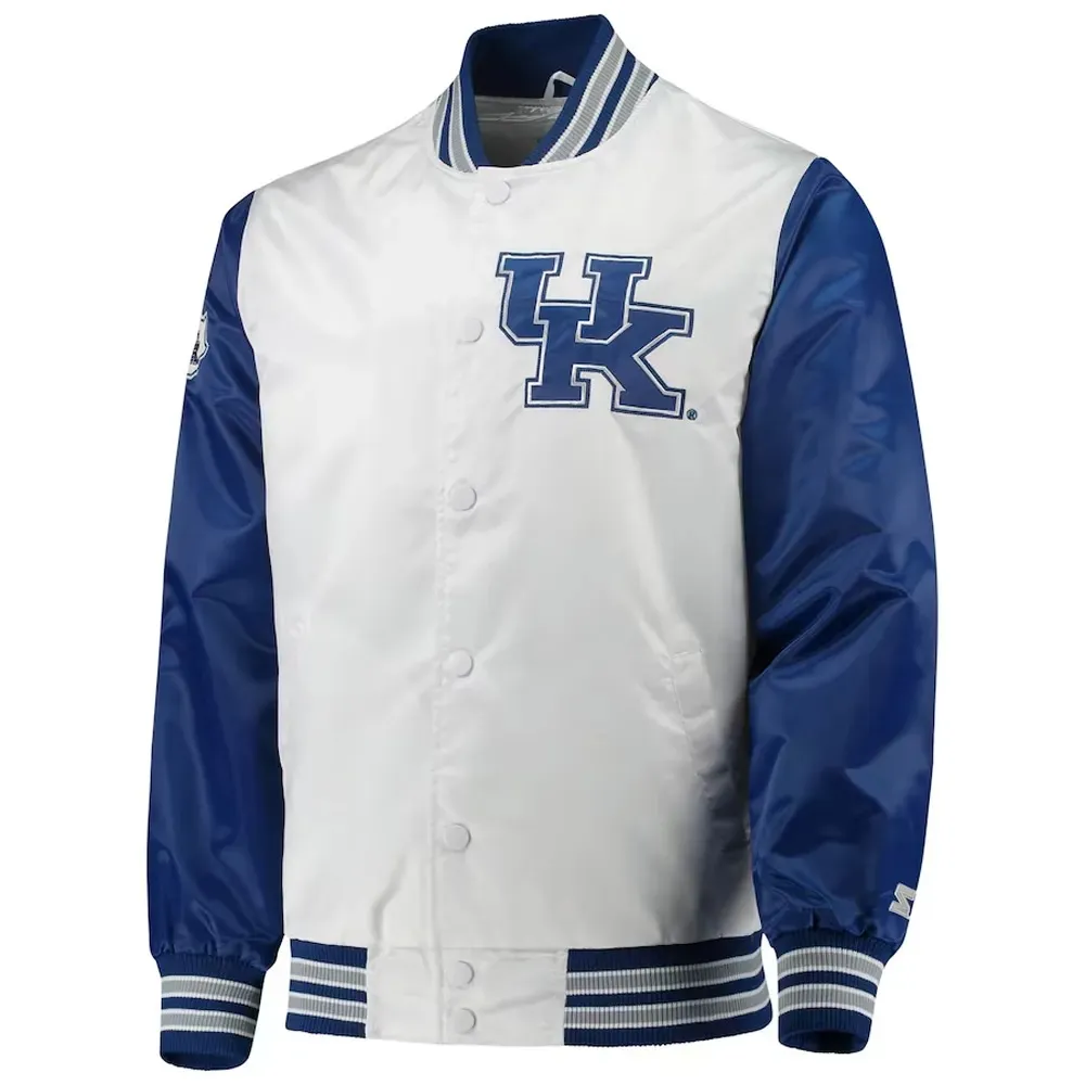 The Legend Kentucky Wildcats White and Blue Real Satin Jacket