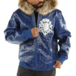 Pelle Pelle Crest Blue Genuine Leather Jacket