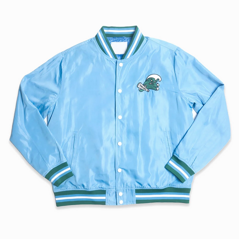 Tulane Green Wave Script Bomber Sky Blue Real Polyester Jacket