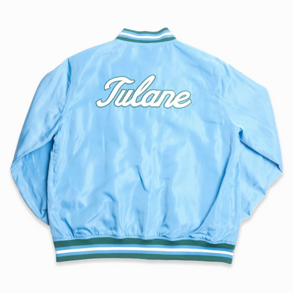 Tulane Green Wave Script Bomber Sky Blue Real Polyester Jackets