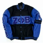 Zeta Phi Beta Ole Skool Blue and Black Letterman Real Wool Jacket