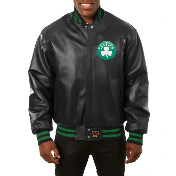 Boston Celtics Black Real Leather Varsity Jacket