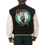 Boston Celtics Domestic Black Real Wool and Leather Jackets