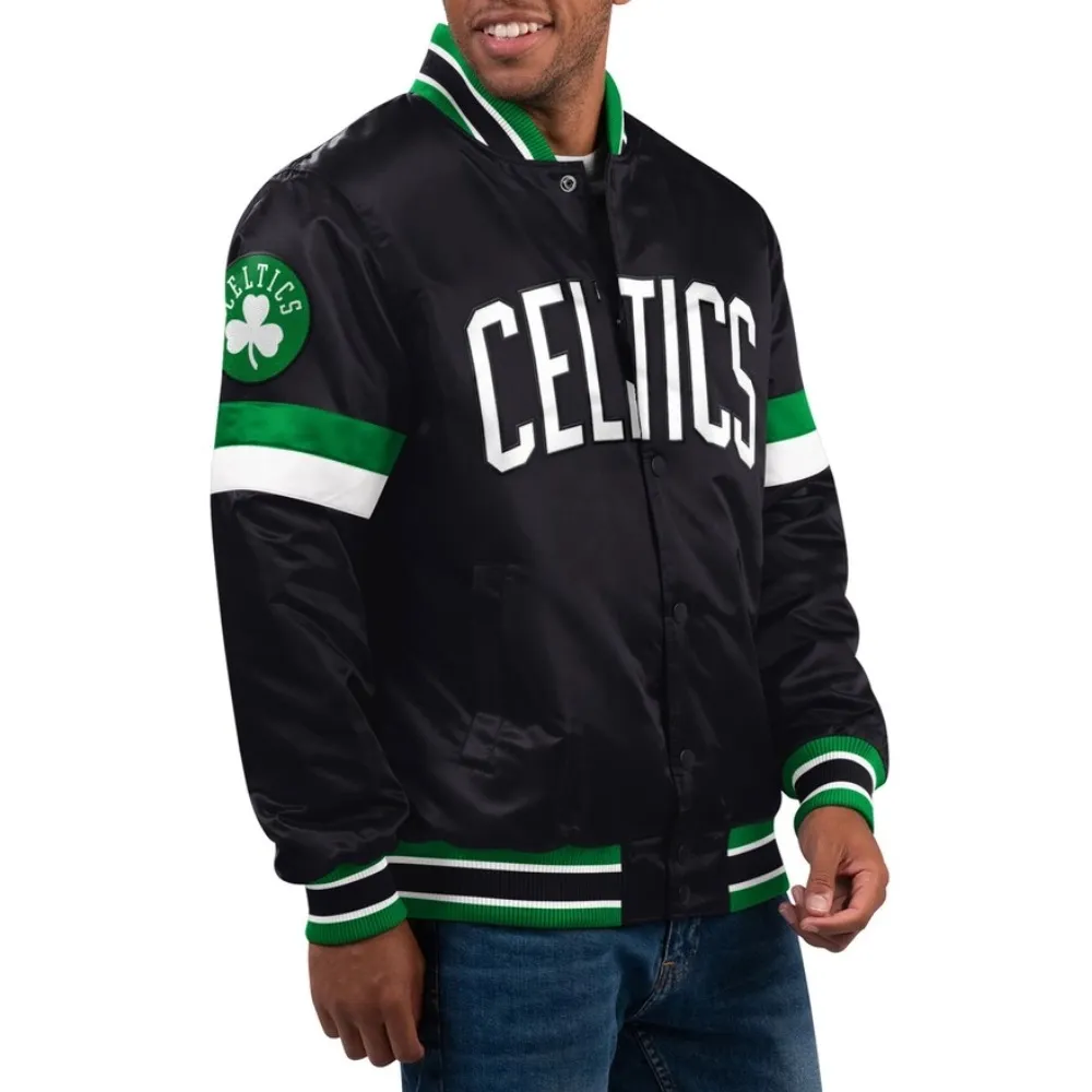 Boston Celtics Home Game Black Real Satin Varsity Jacket