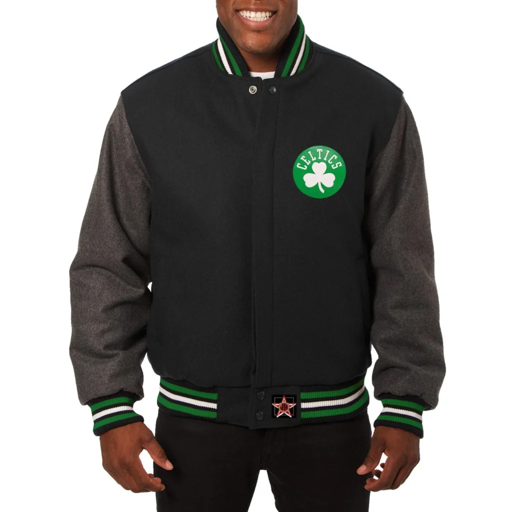 Boston Celtics Real Black & Grey Wool Varsity Jacket