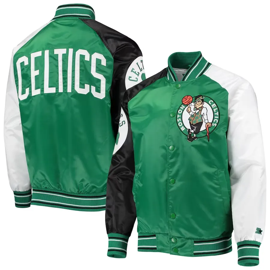 Boston Celtics Reliever Varsity Real Satin Raglan Full-Snap Jacket 1