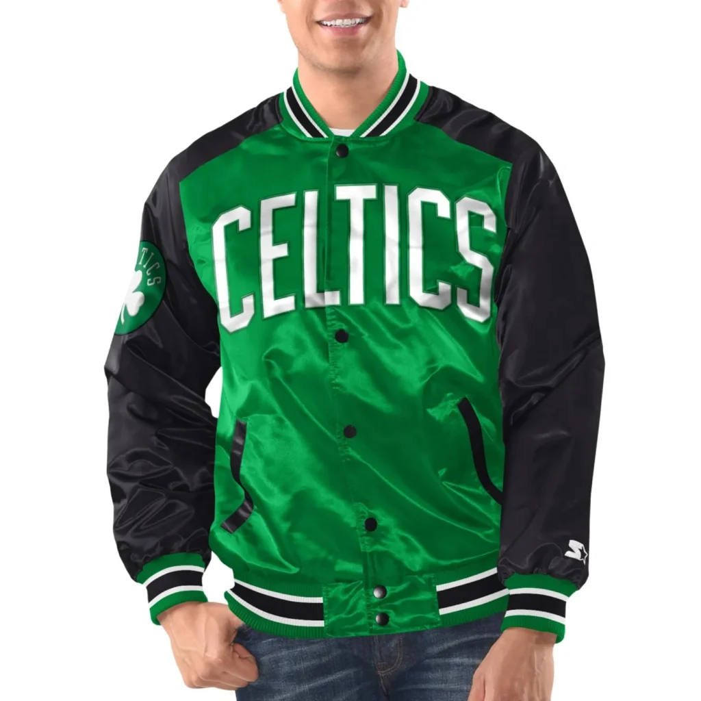 Boston Celtics Renegade Green & Black Real Satin Varsity Jacket