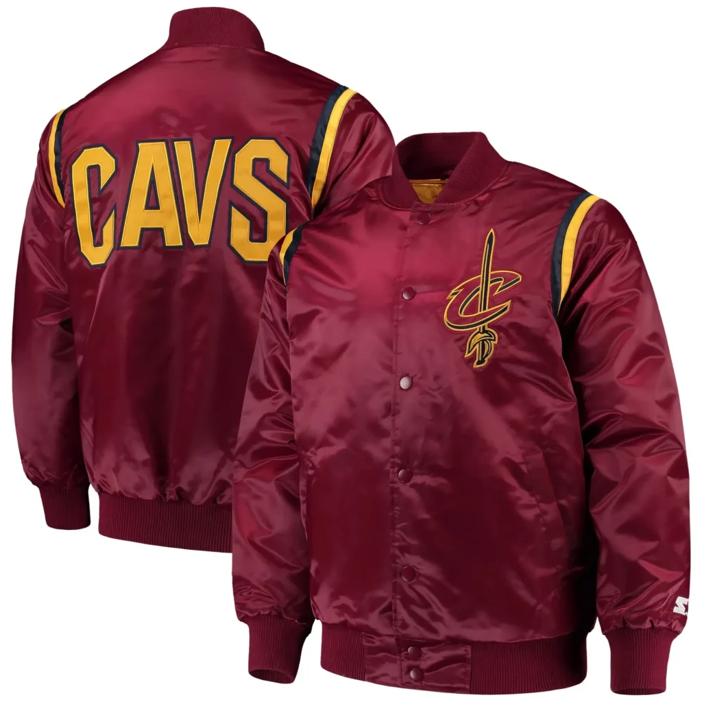 Cleveland Cavaliers Full Snap Maroon Real Satin Varsity Jacket 1