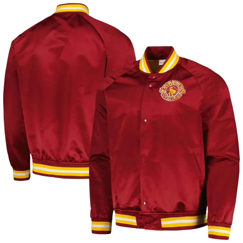 Cleveland Cavaliers Hardwood Classics Throwback Maroon Satin Varsity Jacket 1