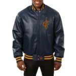 Cleveland Cavaliers Navy Real Leather Varsity Jacket