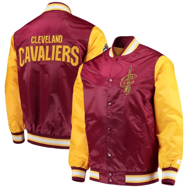 Cleveland Cavaliers Rookie Full Snap Maroon & Gold Satin Varsity Jacket 1