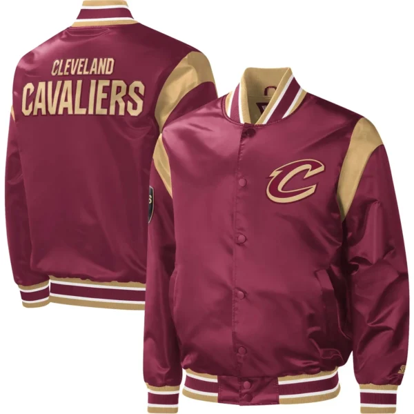 Cleveland Cavaliers Wine Force Play Maroon Real Satin Varsity Jacket 1