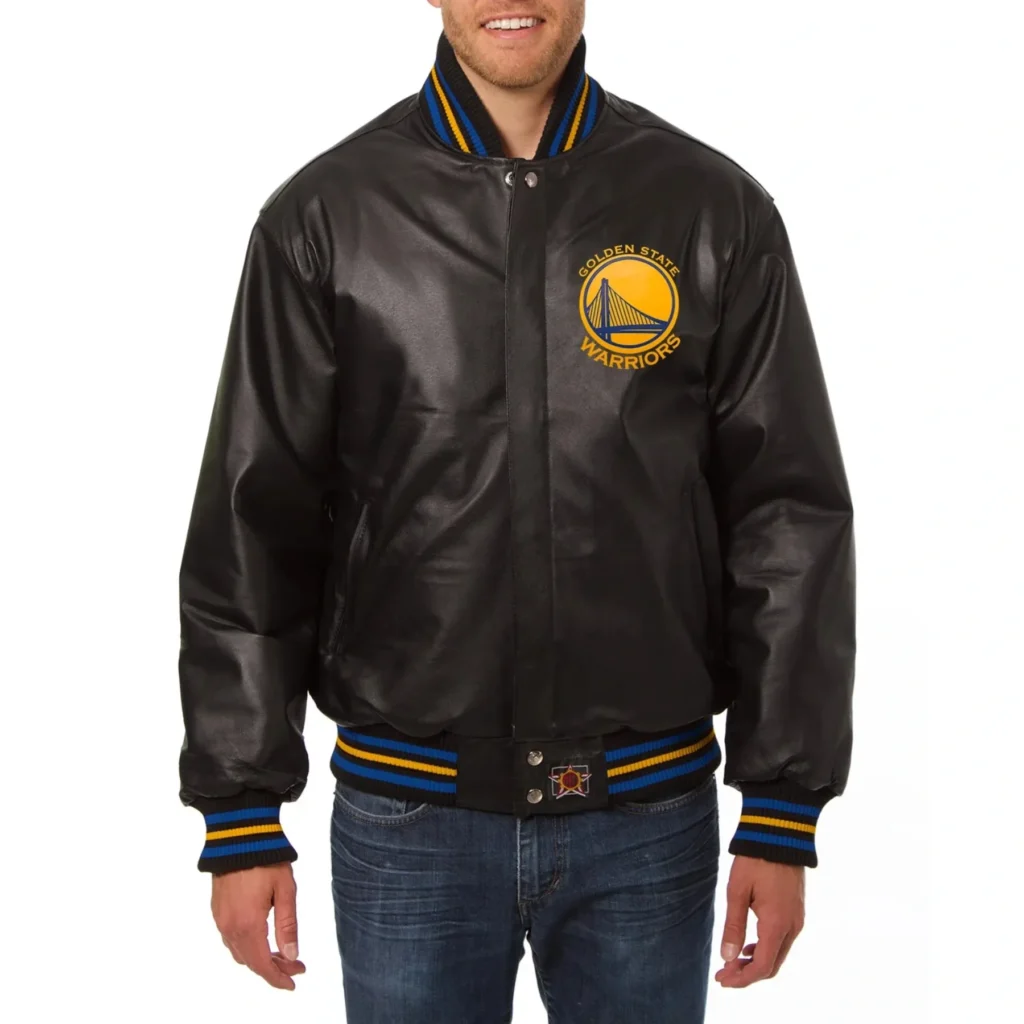 Golden State Warriors Black Real Leather Varsity Jacket